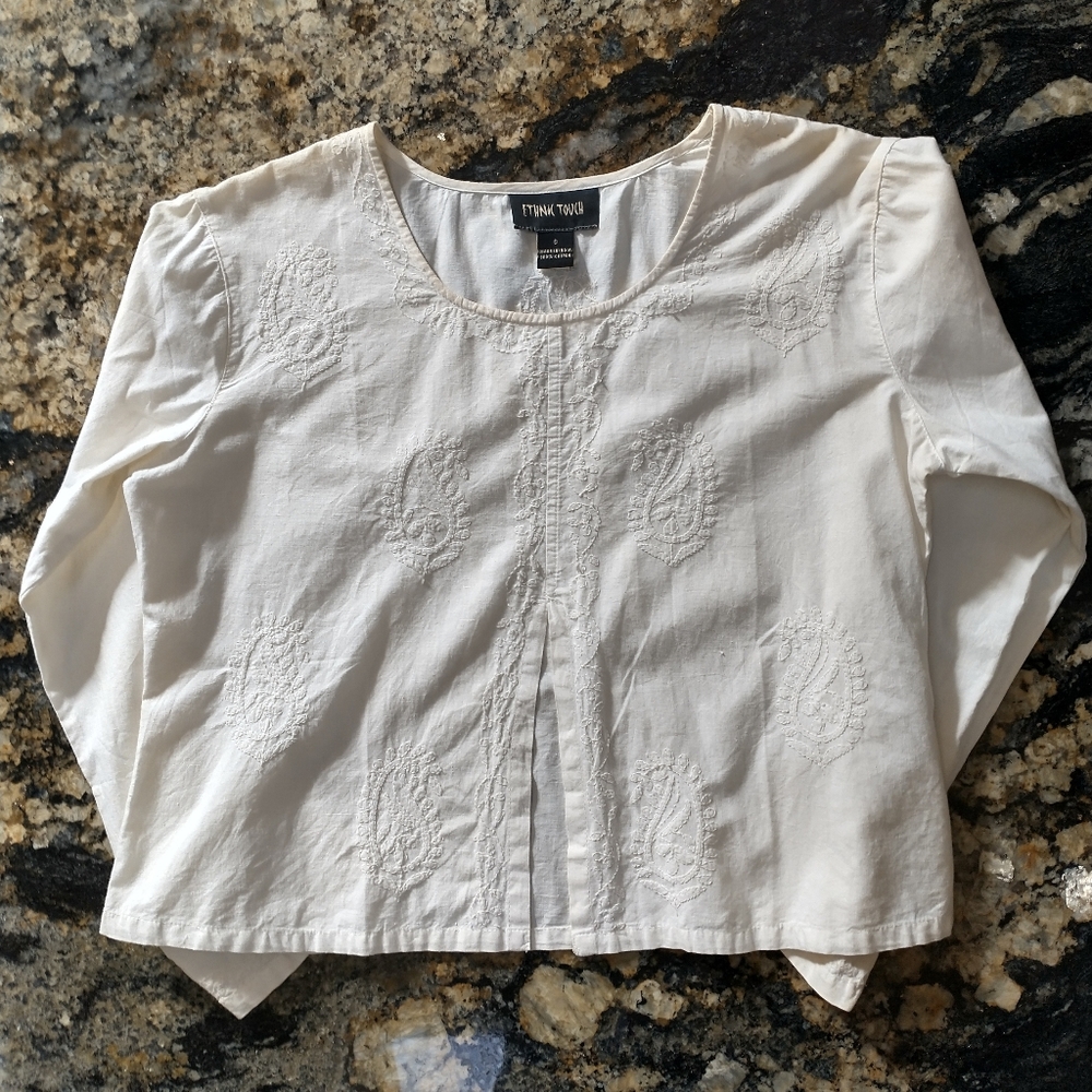 Ethnic Touch white embroidered shirt with front slit